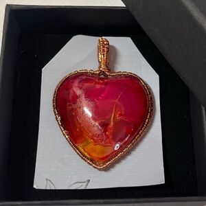 Elegant Heart-Shaped Pendant with Copper Wire Wrap. Handmade. Gorgeous color
